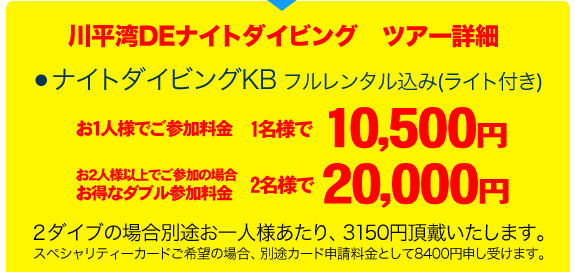 お一人様で参加 10,500円　2名様以上なら2名様で20,000円